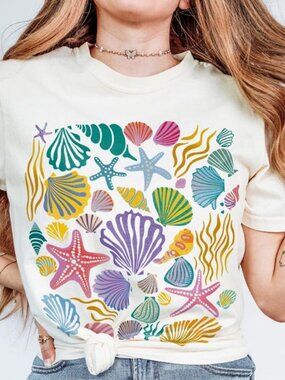 Vintage Seashells Tshirt Cottagecore Aesthetic Shirt Nautical Tee